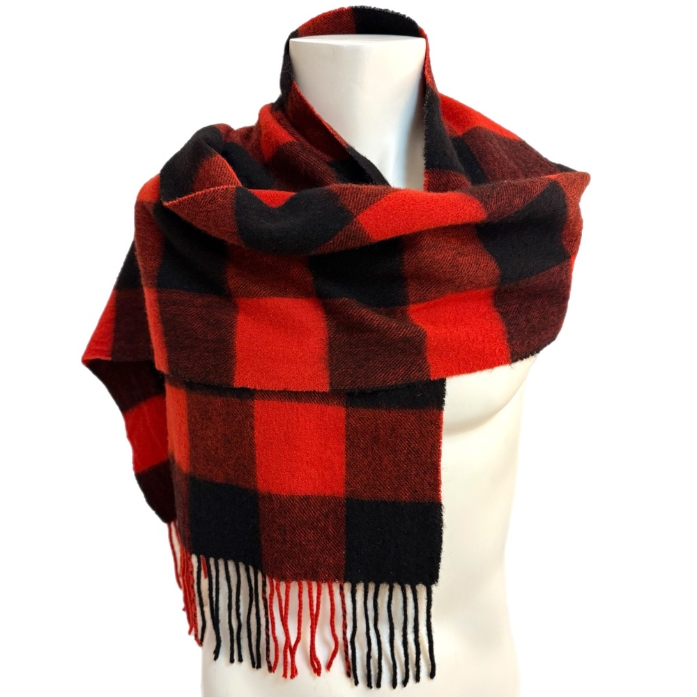 Patrick King 🇬🇧 Red Black Buffalo Check Lambswool Scarf